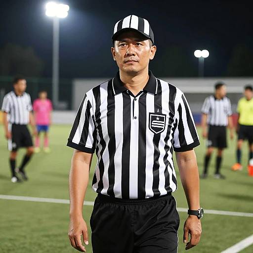 Football Referee in Classic Striped Uniform