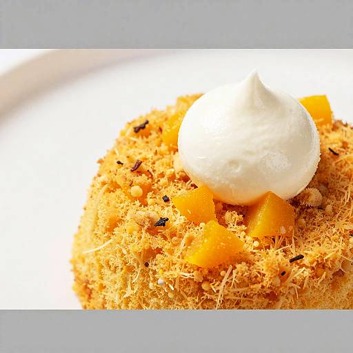 Close-up of Orange Crumbly Dessert with Cream