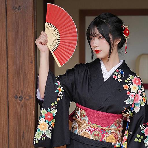 Elegant East Asian Woman in Kimono