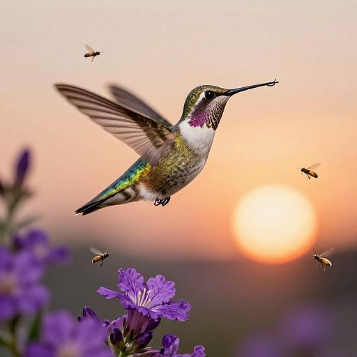 Hummingbird with Fishing Hook at Sunset
