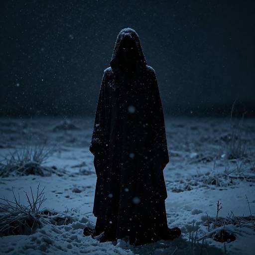 Shadowy Silhouette in Frozen Tundra