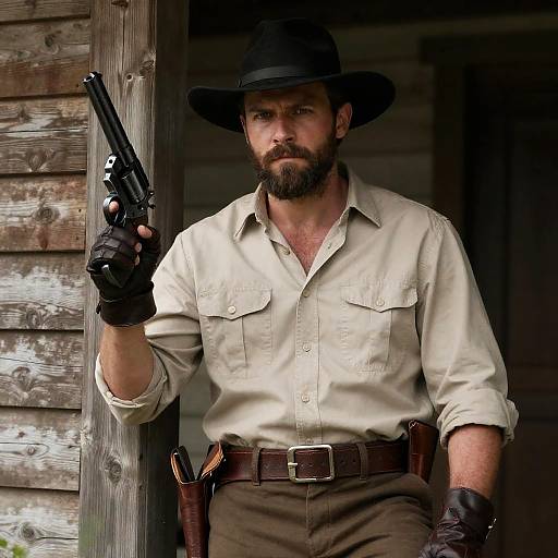 Rugged Cowboy Portrait with Revolver