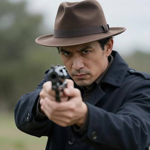 Intense Man with Revolver in Fedora