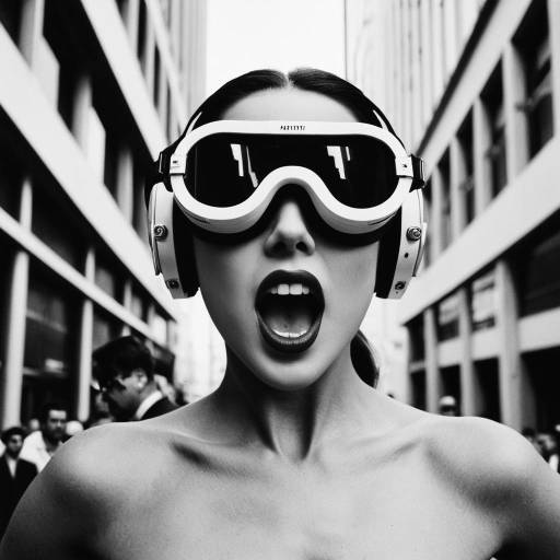 Berber Woman Wearing Futuristic VR Goggles in Urban Setting