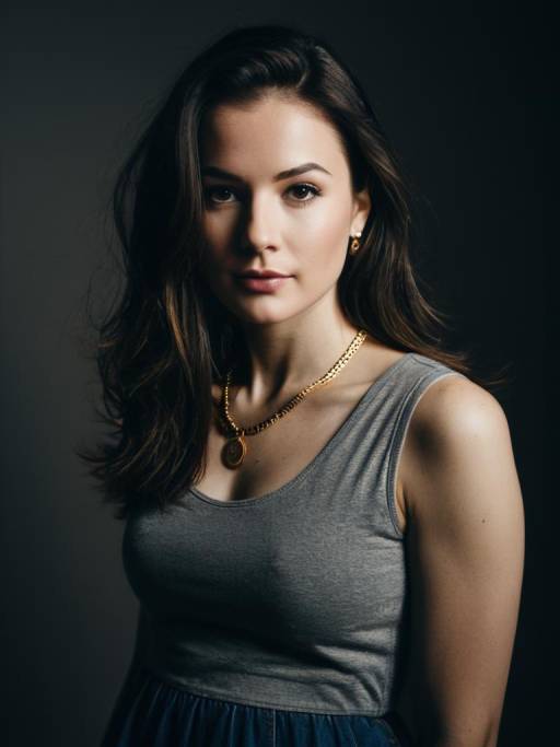 Casual Young Woman in Grey Sleeveless Top