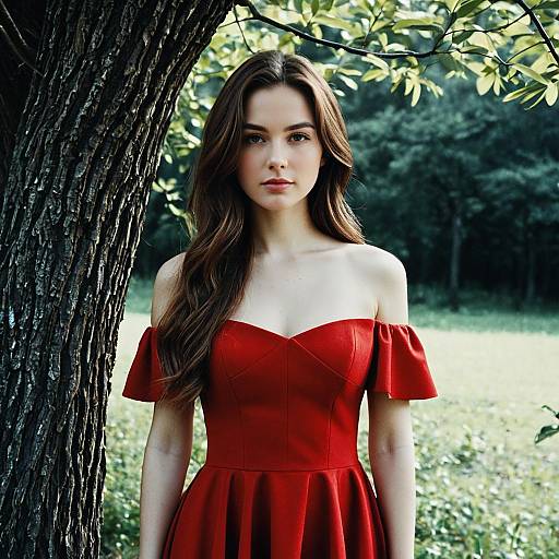 Woman in Red Off-Shoulder Dress Outdoors