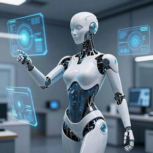 Futuristic AI Android in High-Tech Setting