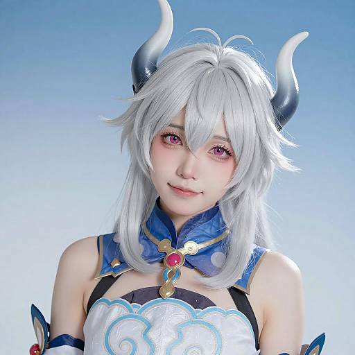 Anime-Inspired Portrait with Horned Headpiece