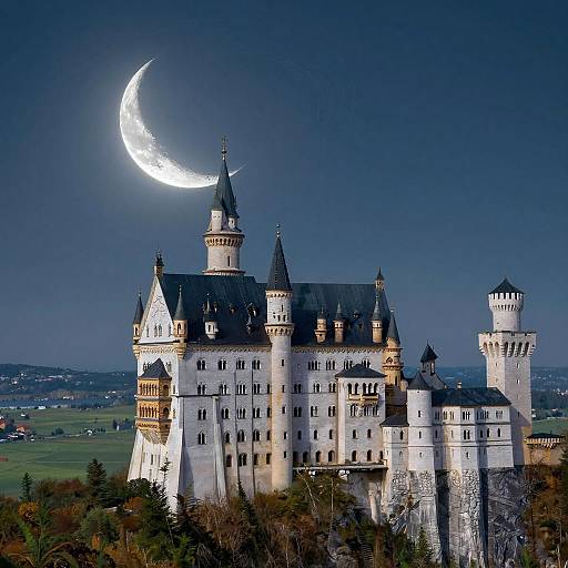 Majestic Fantasy Castle Under Crescent Moon
