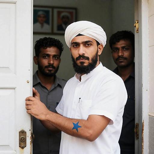 Intense Portrait of Bearded Man with Tattoo