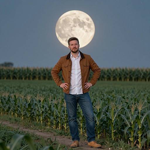 Man in Field Under Starry Sky