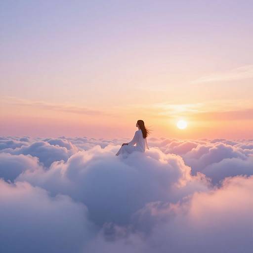 Serene Figure Sitting on Clouds