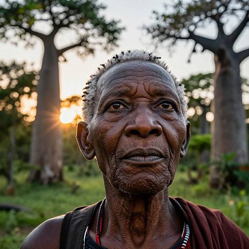 Portrait of African Elder in Baobab Forest