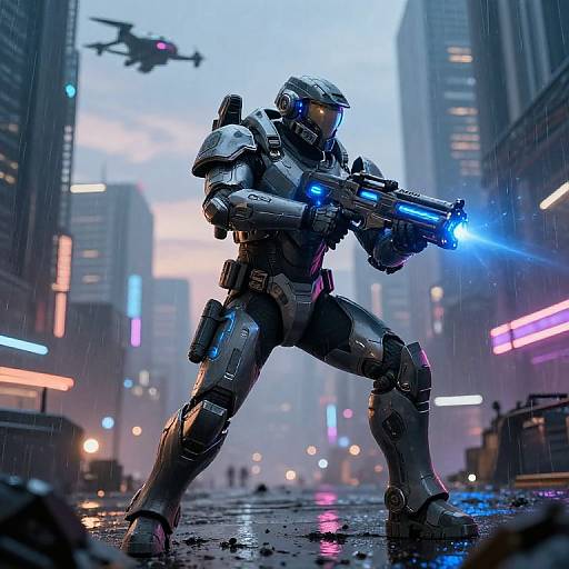 Futuristic Cyberpunk Soldier in Action