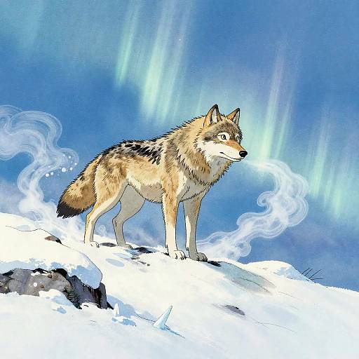 Solitary Wolf Beneath Northern Lights