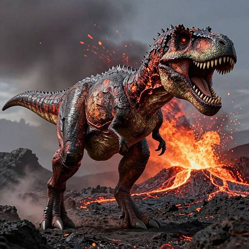 Fierce Deformed T Rex on Volcano