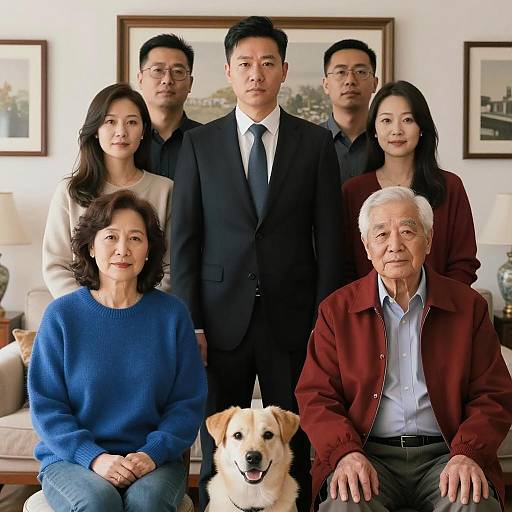 Family Portrait in a Framed Living Room
