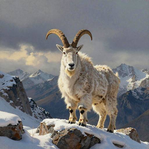 Endangered Alpine Goat in Pastel Landscape