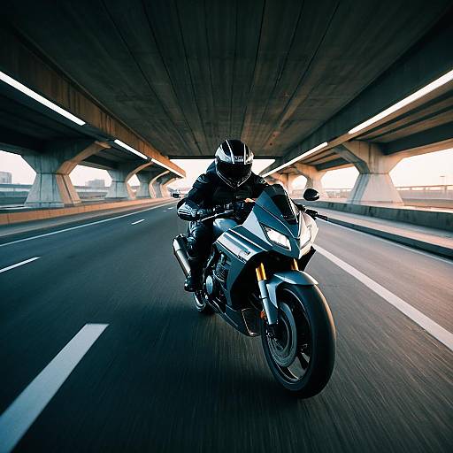 Futuristic Armored Motorbike Racing in Underpass