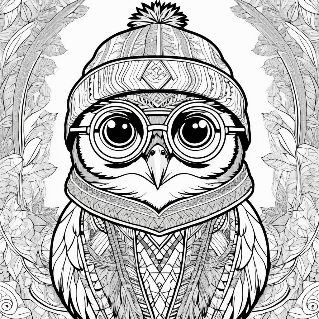 Hipster Owl Coloring Page for Adults