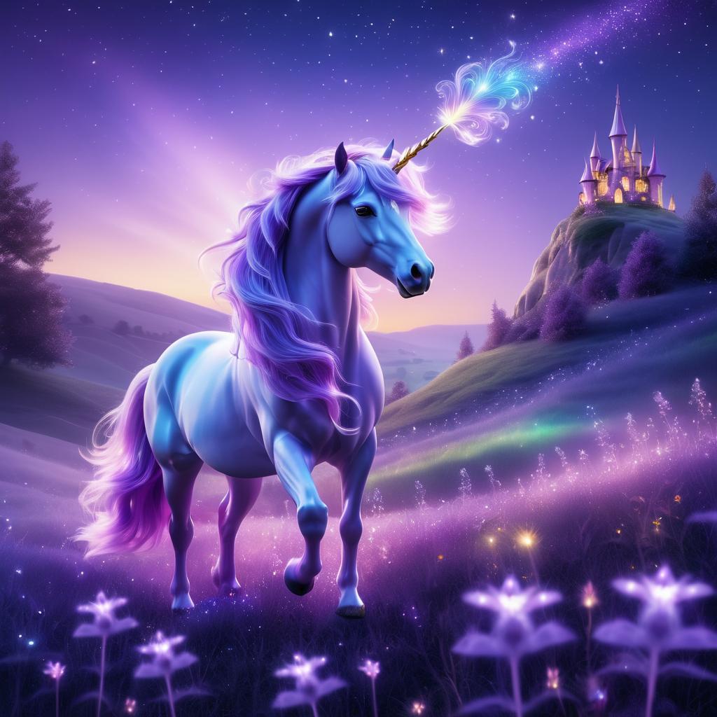 Dreamy Purple Unicorn in Enchanted Meadow