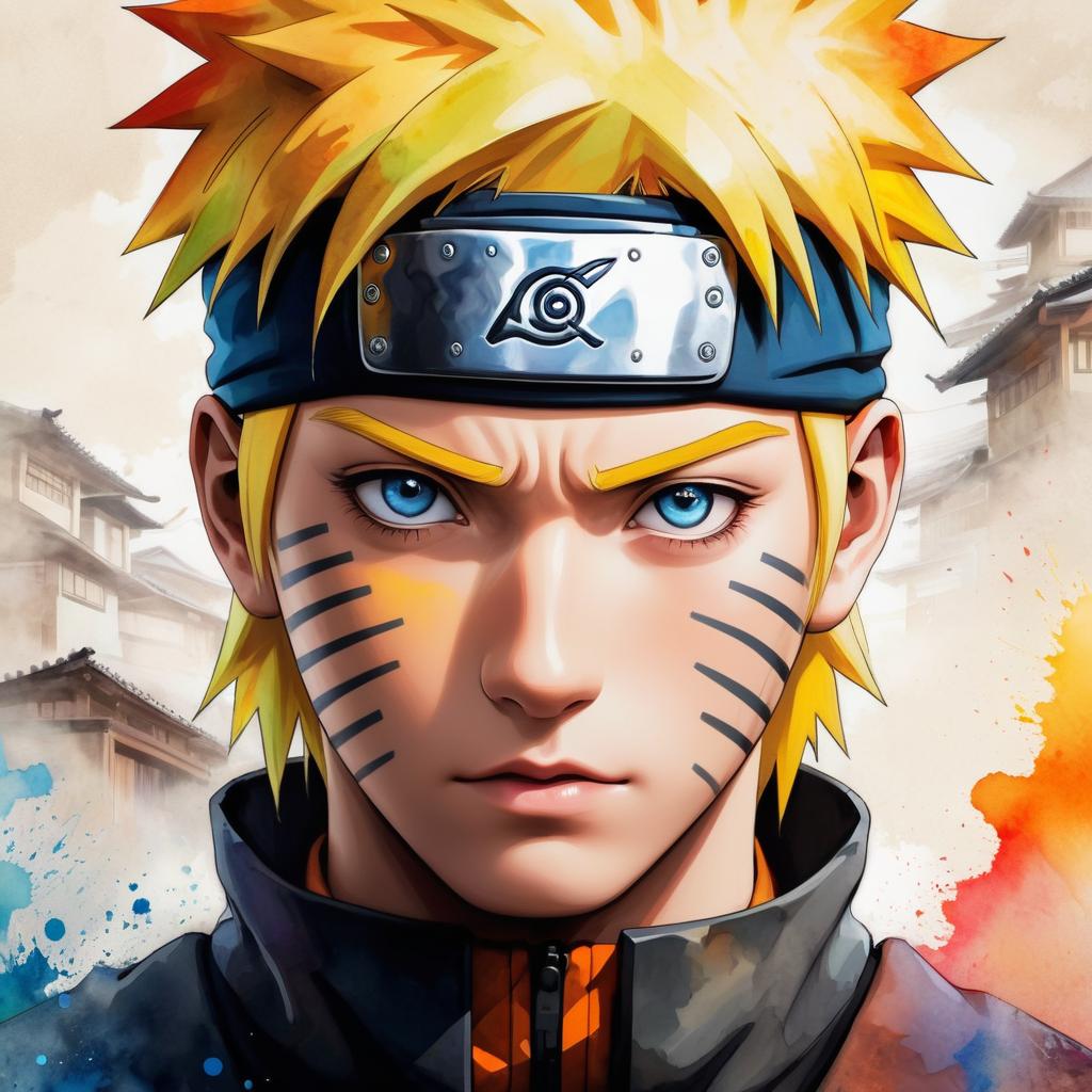 Vibrant Naruto Portrait in Watercolor Style