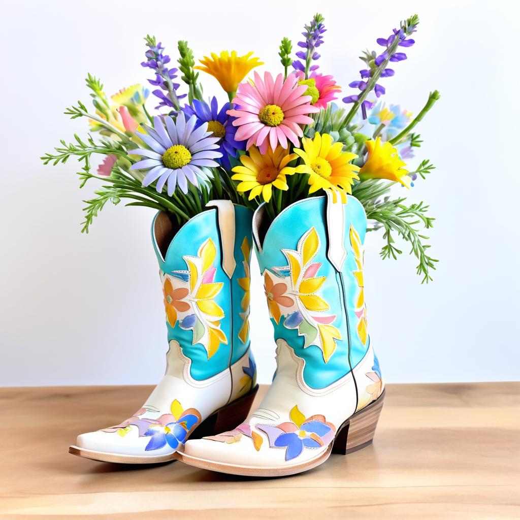 Pastel Blooms in Cowgirl Boot Planter