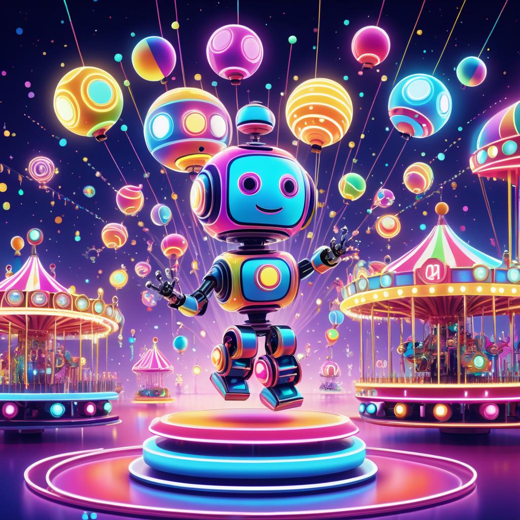 Joyful Robot Carnival with Neon Lights