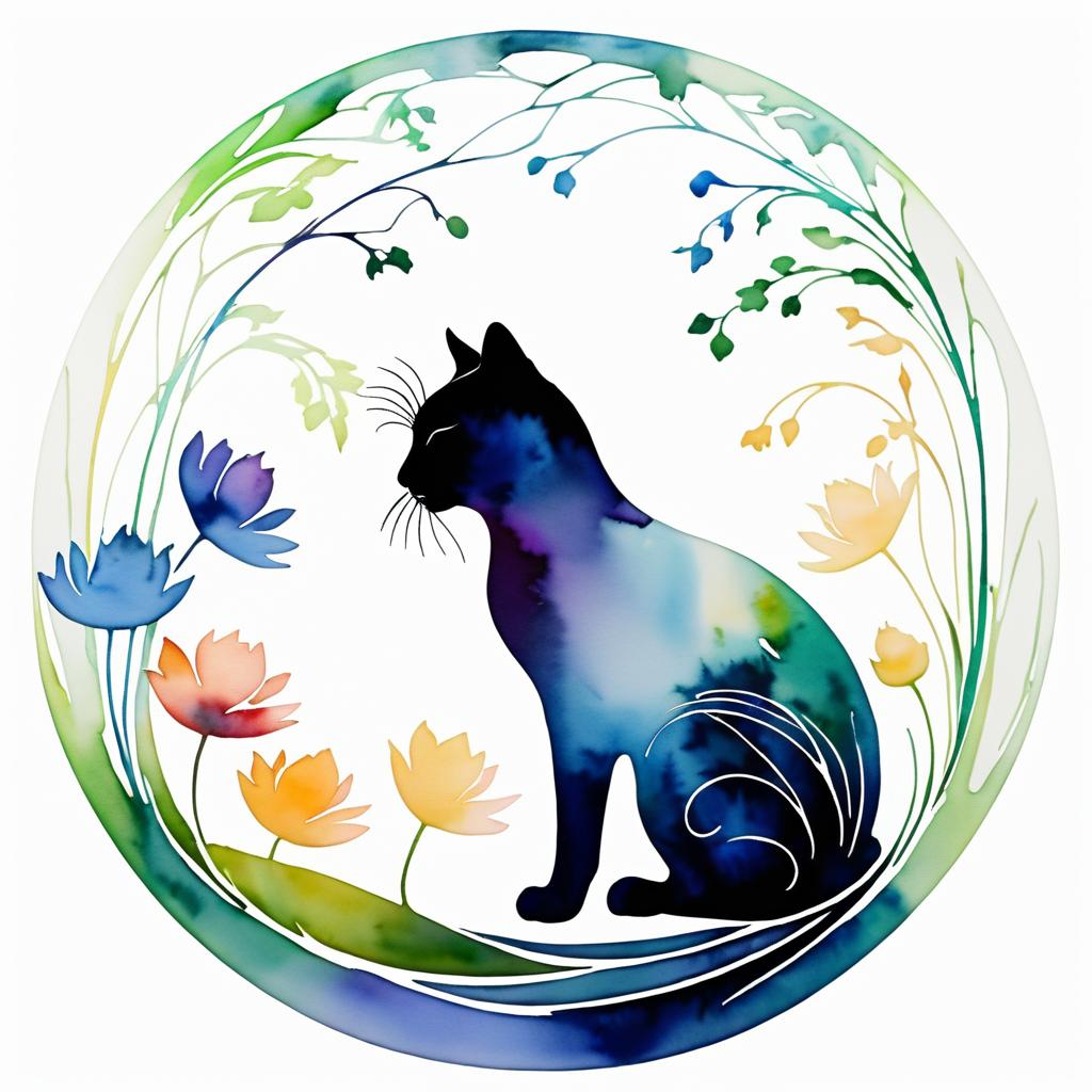 Ethereal Cat Silhouette with Flowers