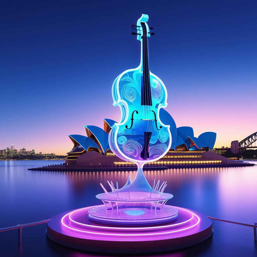 Futuristic Neon Violin Statue in Sydney