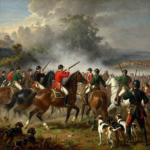 Epic Cavalry Battle in Misty Landscape