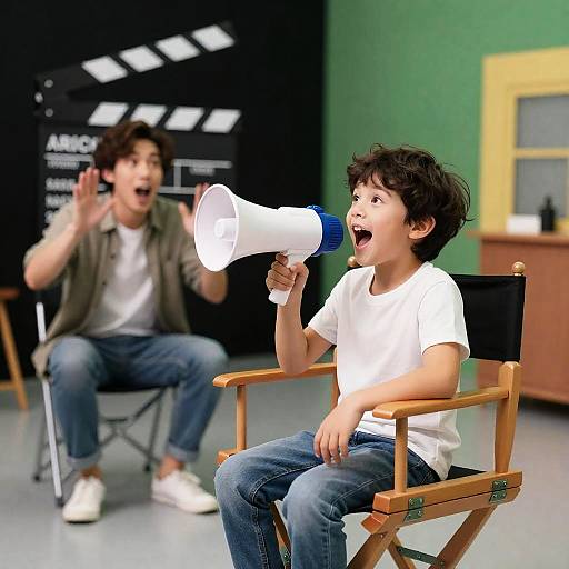 Playful Child Director on Movie Set