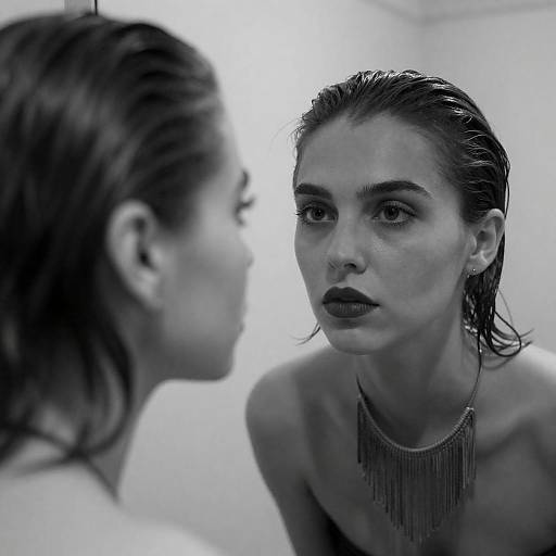 Slicked-Back Woman Mirror Gaze Noir
