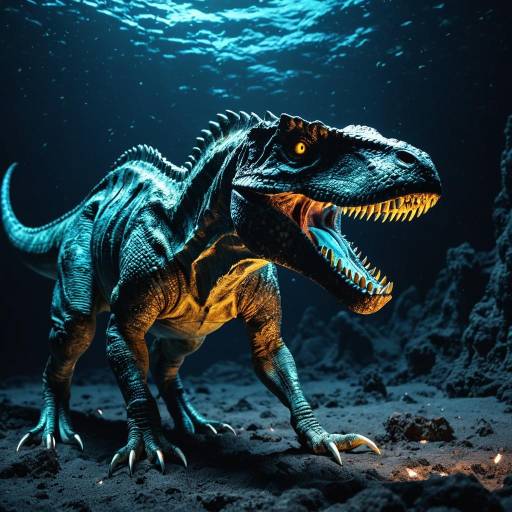Bioluminescent Baryonyx Dinosaur at Deep Ocean Vent