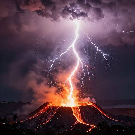 Lightning Lava Tornado Over Volcano