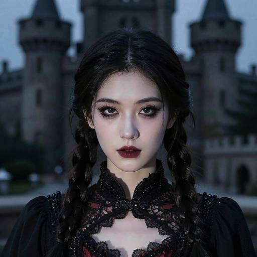 Gothic Woman in Castle at Night