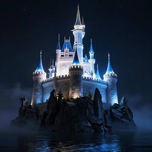 Glowing Mystic Castle on Jagged Cliffs