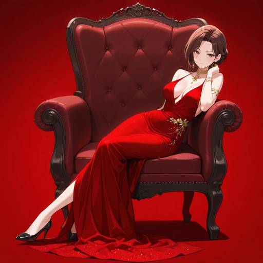 Elegant Brunette in Red Dress Pose Elegant Brunette in Red Dress Pose