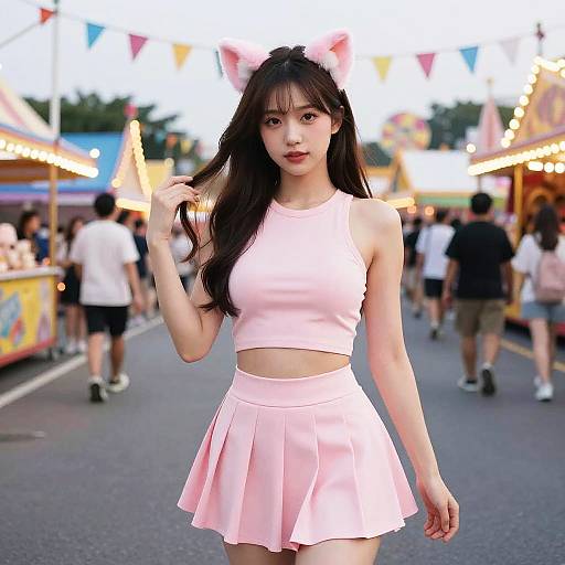 Playful Kawaii Woman at Carnival