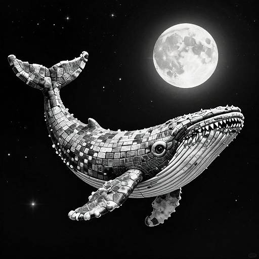 Surreal Brick-Patterned Whale Illustration