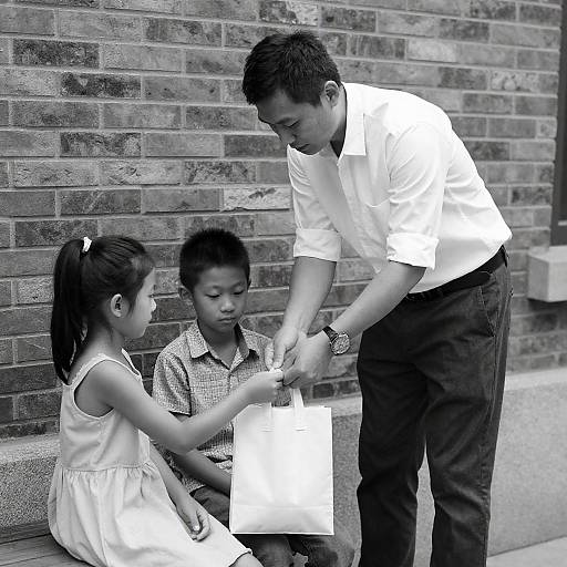 Monochrome Scene of Generosity and Youth