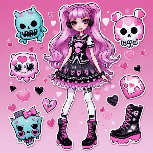 Pink-haired doll with kawaii display shelves