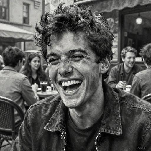 Photorealistic Charcoal of Laughing Man