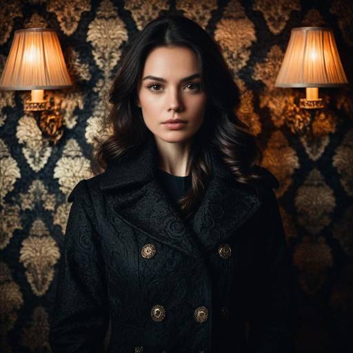 Woman in Black Coat in Vintage Room