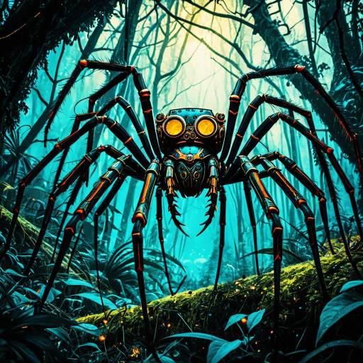 Steampunk Spider in Fantasy Forest Steampunk Spider in Fantasy Forest