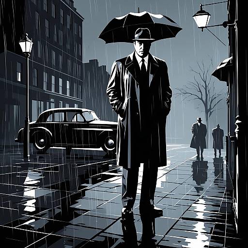 Film Noir Detective in the Rain