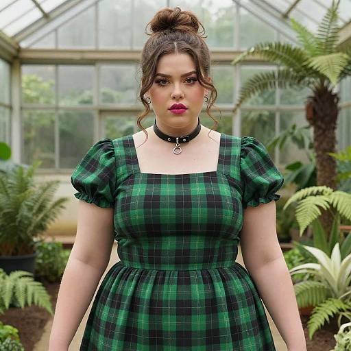 Lanky Doll-Like Woman in Green Plaid