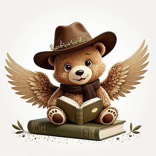 Cute Winged Baby Bear on Books