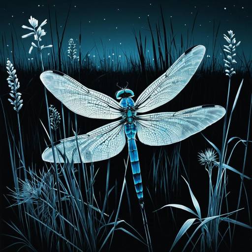 X-Ray Style Dragonfly on Reed at Twilight Marsh