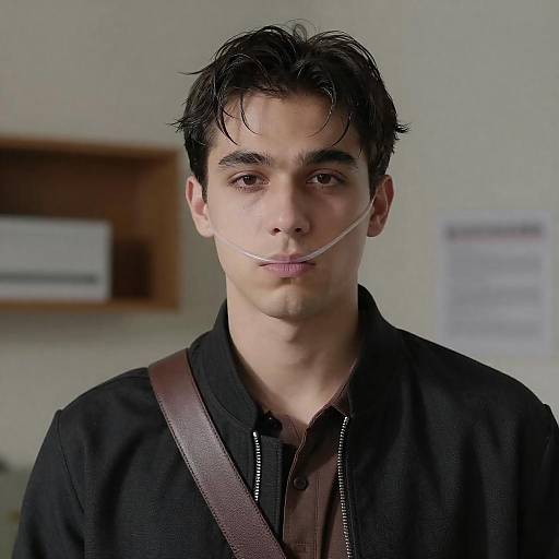 Office Portrait: Young Man with Oxygen Tube